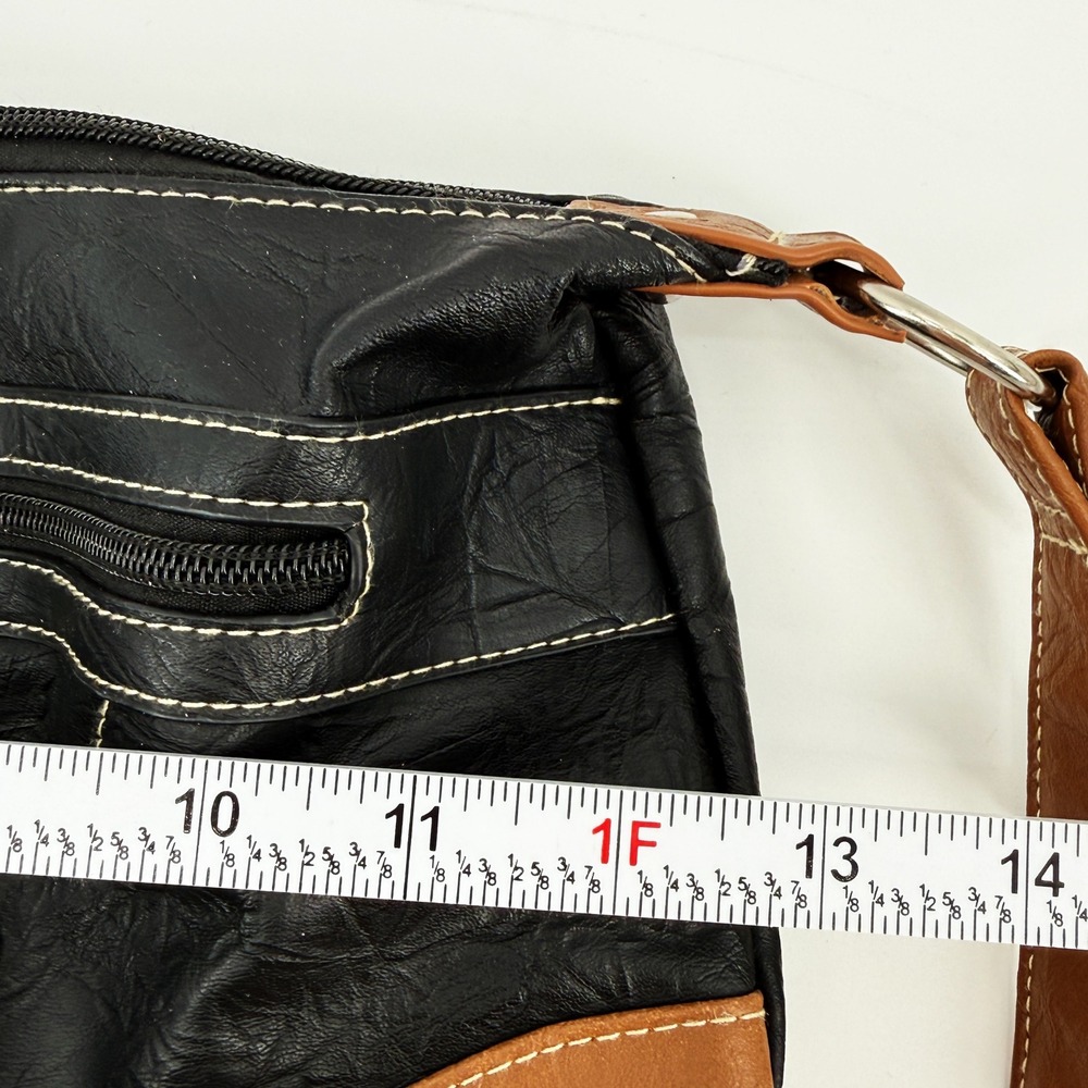 Stone & Co. Leather Crossbody Hobo Bag Black Tan Purse Zip Pocket Travel Neutral - Picture 13 of 15